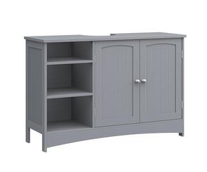 VASAGLE Mueble de Lavabo, Mueble de Baño, Mueble Bajo Lavabo, Extra Largo, 30 x 90 x 60 cm, 2 Puertas, Compartimentos Abiertos, Estantes Regulables en Altura, Gris Paloma BBC410P36