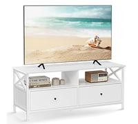VASAGLE Mueble de TV, Mesa de TV de hasta 55 Pulgadas, Largo de 120 cm, con 2 Cajones y 2 Estantes Abiertos, 40 x 120 x 50 cm, para Salón, Dormitorio, Marco de Acero, Blanco LTV300B46