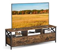 VASAGLE Mueble de TV, Mesa de TV de hasta 65 Pulgadas, con 3 Cajones y 3 Compartimentos Abiertos, 147 x 40 x 50 cm, para Salón, Dormitorio, Marco de Acero, Marrón Rústico y Negro LTV301B01