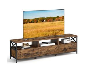 VASAGLE Mueble de TV, Mesa de TV de hasta 80 Pulgadas, con 3 Cajones de Tela y 3 Compartimentos Abiertos, 178 x 40 x 50 cm, para Salón, Dormitorio, Marco de Acero, Marrón Rústico y Negro LTV303KD01