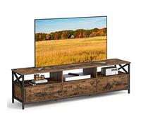 VASAGLE Mueble de TV para TV de hasta 80 Pulgadas, 178 cm de Largo, Mueble de TV con 3 cajones, 3 Compartimentos Abiertos, 40 x 178 x 50 cm, Sala de Estar, Marco de Acero, Vintage marrón y Negro