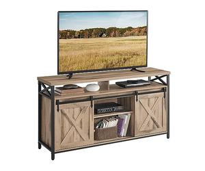 VASAGLE Mueble para TV, Soporte para TV de 65 Pulgadas, con Estantes Ajustables, Puertas de Granero, Diseño de Granja, Marco de Metal, Marrón Camello Negro Simple LTV071B50V1
