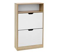 VASAGLE - Mueble para Zapatos con 2 Puertas batientes, Estante para Zapatos, Compartimento Abierto, Separador Ajustable, 8 a 12 Pares, para Entrada pequeña, 24 x 60 x 102 cm, Blanco y Color Madera