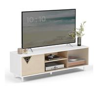 VASAGLE Mueble TV, Montaje Sin Herramientas, 3 Compartimentos | Mueble Bajo, 140 x 39 x 45 cm, Vidrio Ranurado, Antivuelco, para Salón, Blanco Nube, Colección Kadin, LTV466W01