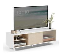 VASAGLE Mueble TV para Televisores de hasta 32/45/50/55/60 Pulgadas, Montaje Súper Rápido Sin Herramientas Toolless, para Salón, Vidrio Ranurado, Moderno, 140 x 39 x 45 cm, Blanco LTV466W01
