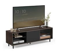 VASAGLE Mueble TV para Televisores de hasta 32/45/50/55/60 Pulgadas, Montaje Súper Rápido Sin Herramientas Toolless, para Salón, Vidrio Ranurado, Moderno, 140 x 39 x 45 cm, Marrón Ceniza LTV466K02