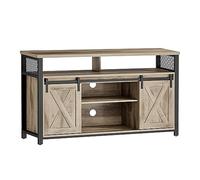 VASAGLE Mueble TV, Soporte para TV de hasta 60 Pulgadas, Mesa de TV con estantes Ajustables, Puerta corredera, Marco de Metal, Color Roble y Negro LTV46B50