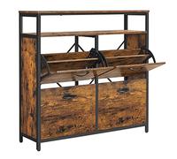 VASAGLE Mueble Zapatero, 4 Compartimentos, para 12-20 Pares de Zapatos | Estante Abierto, Separadores Interiores, Pasillo, 99 x 30 x 95 cm, Marrón Rústico y Negro, Colección BARNET LBS803B01