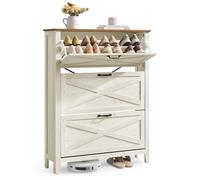 VASAGLE Mueble Zapatero con 3 Cajones Abatibles, para 21 a 24 Pares | Zapateros Recibidores Entrada para Estilo Rústico, Blanco Rústico, LIRY Colección HSC301W02
