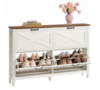 VASAGLE Mueble Zapatero con 4 Cajones Abatibles, para 20 a 24 Pares | Zapateros Recibidores Entrada para Estilo Rústico, Blanco Rústico y Marrón Miel, LIRY Colección HSC401W101