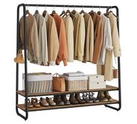 VASAGLE Perchero Burro con 2 Estantes, 6 Ganchos en Forma de S | Perchero Recibidor, Marco de Acero, para el Dormitorio, negro mate y Marrón Rústico, Colección COLTEN RGR119B01