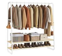 VASAGLE Perchero Burro con 2 Estantes, 6 Ganchos en Forma de S | Perchero Recibidor, Marco de Acero, para el Dormitorio, Blanco Mate y Beige Natural, Colección COLTEN RGR119W09