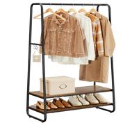 VASAGLE Perchero Burro, Perchero Recibidor con 2 Estantes, 6 Ganchos en Forma de S, Marco de Acero, 45 x 100 x 160 cm, para el Dormitorio, Marrón Rústico y Negro RGR112B01