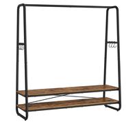 VASAGLE Perchero Burro, Perchero Recibidor con 2 Estantes, 6 Ganchos en Forma de S, Marco de Acero, 45 x 138 x 160 cm, para el Dormitorio, Marrón Rústico y Negro/Beige Natural y Blanco Mate Beige Natu