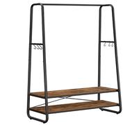 VASAGLE Perchero Burro, Perchero Recibidor con 2 Estantes, 6 Ganchos en Forma de S, Marco de Acero, 45 x 100 x 160 cm, para el Dormitorio, Marrón Rústico y Negro RGR112B01