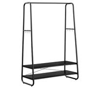 VASAGLE Perchero Burro, Perchero Recibidor con 2 Estantes, 6 Ganchos en Forma de S, Marco de Acero, 45 x 100 x 160 cm, para el Dormitorio, Negro Ébano y Negro Mate RGR112B03
