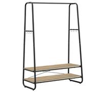 VASAGLE Perchero Burro, Perchero Recibidor con 2 Estantes, 6 Ganchos en Forma de S, Marco de Acero, 45 x 100 x 160 cm, para el Dormitorio, Marrón Turquesa y Negro Mate RGR112K01