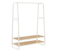 VASAGLE Perchero Burro, Perchero Recibidor con 2 Estantes, 6 Ganchos en Forma de S, Marco de Acero, 45 x 100 x 160 cm, para el Dormitorio, Roble y Blanco Mate RGR112W09