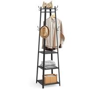 VASAGLE Perchero, con 4 Estantes, Perchero Recibidor con Ganchos para Bufandas, Bolsos, Paraguas, Marco de Acero, Estilo Industrial, para Entrada, Sala de Estar, Gris Carbón y Negro Tinta LCR080B03