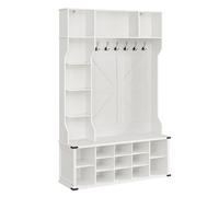 VASAGLE Perchero con Banco Zapatero, 20 Compartimentos, 6 Ganchos Triples | Estantes Regulables, Ahorra Espacio, Estilo Casa de Campo, para Entrada, Pasillo, Blanco Nube, Colección LIRY HSR440W03