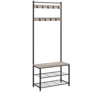 VASAGLE - Perchero con estante para zapatos, mueble de entrada con banco, 3 en 1, marco de acero, para entrada y pasillo, 32 x 70 x 175 cm, estilo industrial, Crudo y Negro/Marrón Rústico y Roble y Cr