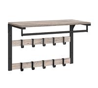 VASAGLE Perchero de Pared, 10 Ganchos Extraíbles, Barra de Colgar