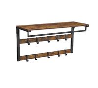 VASAGLE Perchero de Pared, con 10 Ganchos Extraíbles y Barra de Colgar | Perchero Colgante, Doble Fila de Ganchos, para Pasillo, Dormitorio, Baño, Marrón y Negro, Colección COLEX LCR201B01