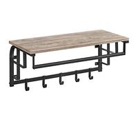 VASAGLE Perchero de pared con 5 ganchos extraíbles, estante flotante con riel para colgar, para pasillo, dormitorio, sala de estar, color gris y negro LCR012B02