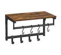 VASAGLE Perchero de pared, con 8 ganchos y estante, 40 x 24 x 24 cm | Mueble de entrada, vestuario, para salón, pasillo, dormitorio, marrón rústico y negro, Colección COLEX LCR103B01