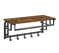VASAGLE Perchero de Pared, Estante, Barra de Colgar, 5 Ganchos Extraíbles | Perchero Colgante, para Pasillo, Dormitorio, Sala de Estar, Marrón Rústico y Negro Tinta, Colección COLEX LCR12BX