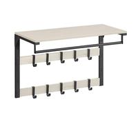 VASAGLE Perchero de Pared, Perchero Colgante con 10 Ganchos Extraíbles, Doble Fila de Ganchos y Barra de Colgar, para Pasillo, Dormitorio, Baño, Blanco Vintage y Negro LCR101W03