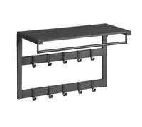 VASAGLE Perchero de Pared, Perchero Colgante con 10 Ganchos Extraíbles, Doble Fila de Ganchos y Barra de Colgar, para Pasillo, Dormitorio, Baño, Gris Antracita y Negro LCR101B04
