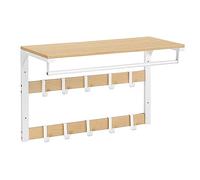 VASAGLE Perchero de Pared, Perchero Colgante con 10 Ganchos Extraíbles, Doble Fila de Ganchos y Barra de Colgar, para Pasillo, Dormitorio, Baño, Roble y Blanco LCR101W09