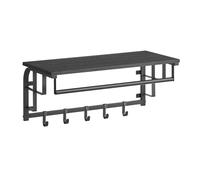 VASAGLE Perchero de Pared, Perchero Colgante con 5 Ganchos Extraíbles, Estante Montado en Pared, Barra de Colgar, para Pasillo, Dormitorio, Sala de Estar, Gris Antracita y Negro LCR012B13