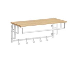 VASAGLE Perchero de Pared, Perchero Colgante con 5 Ganchos Extraíbles, Estante Montado en Pared, Barra de Colgar, para Pasillo, Dormitorio, Sala de Estar, Roble Dorado y Blanco Nube LCR012N01