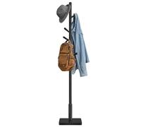 VASAGLE Perchero de Pie de MDF y Madera de Caucho con 8 Ganchos | Perchero para Abrigo, Sombrero, Bolso, Cartera, Entrada, Pasillo, Negro Tinta, Colección ANDI RCR010B01