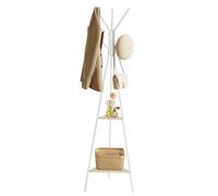 VASAGLE Perchero de Pie, Mueble de Entrada, con 2 Estantes | Estilo Contemporáneo, para Ropa, Sombreros, Bolsas, Beige Natural y Blanco Perlado, Colección COLTEN RCR016N01