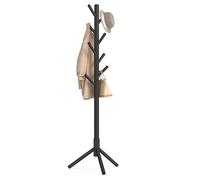 VASAGLE Perchero, Madera Maciza, en Forma de Árbol, 8 Ganchos | Para Chaquetas, Sombreros, para Pasillo, Barra de Soporte de Madera de Caucho, Negro Tinta, Colección ANDI RCR004B01