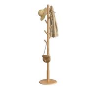 VASAGLE Perchero, Madera Maciza, en Forma de Árbol, 8 Ganchos para Chaquetas, Sombreros, para Pasillo, Ganchos y Barra de Soporte de Madera de Caucho, Natural RCR009YK01