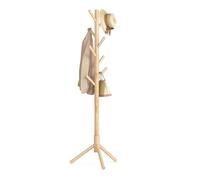 VASAGLE Perchero, Madera Maciza, en Forma de Árbol, 8 Ganchos para Chaquetas, Sombreros, para Pasillo, Ganchos y Barra de Soporte de Madera de Caucho, Natural RCR004N01