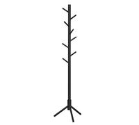 VASAGLE Perchero, Madera Maciza, en Forma de Árbol, 8 Ganchos para Chaquetas, Sombreros, para Pasillo, Ganchos y Barra de Soporte de Madera de Caucho, Negro RCR004B01