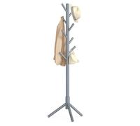 VASAGLE Perchero, Madera Maciza, en Forma de Árbol, 8 Ganchos para Chaquetas, Sombreros, para Pasillo, Ganchos y Barra de Soporte de Madera de Caucho, Gris RCR04GY