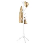 VASAGLE Perchero, Madera Maciza, en Forma de Árbol, 8 Ganchos para Chaquetas, Sombreros, para Pasillo, Ganchos y Barra de Soporte de Madera de Caucho, Blanco RCR04WT