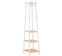 VASAGLE Perchero Moderno con 4 Estantes, Ganchos y Barra de Ropa | Perchero Escalera, Estructura de Acero, Roble Dorado y Blanco Mate, Colección BARNET LCR080W09