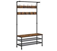 VASAGLE Perchero, Mueble Recibidor Grande con Banco, 9 Ganchos, Zapatero | 41,5 x 100 x 182 cm, para Pasillo Salón Dormitorio, Marrón Rústico y Negro, Colección DALSON HSR47BX
