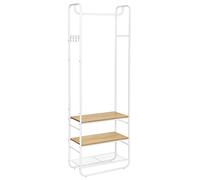 VASAGLE Perchero, Perchero con Zapatero, Estantes de Almacenamiento, Vestíbulo, Dormitorio, 58 x 28 x 181 cm, Estilo Escandinavo, Blanco Mate y Roble Dorado HSR81WN