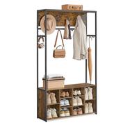 VASAGLE Perchero, Perchero Recibidor, con Banco Zapatero, Estantes Regulables, Compartimentos Abiertos, Estilo Industrial, Ahorra Espacio, para Entrada, Pasillo, Marrón Rústico y Negro Tinta HSR432K01