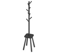 VASAGLE Perchero, Perhcero de Suelo, con 8 Ganchos y Estante de Almacenamiento, 170,5 cm de Altura, para Abrigos Sombreros Bolsos, Entrada Pasillo Dormitorio, Negro Tinta/Beige Natural/Blanco Nube
