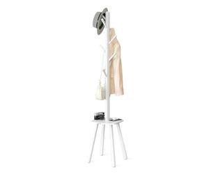 VASAGLE Perchero, Perhcero de Suelo, con 8 Ganchos y Estante de Almacenamiento, 170,5 cm de Altura, para Abrigos Sombreros Bolsos, Entrada Pasillo Dormitorio, Blanco Nube RCR033W01
