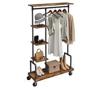 VASAGLE Perchero, Perchero sobre Ruedas, Perchero de 5 Niveles con Tubos de Metal, Marrón Rústico HSR66BXV1